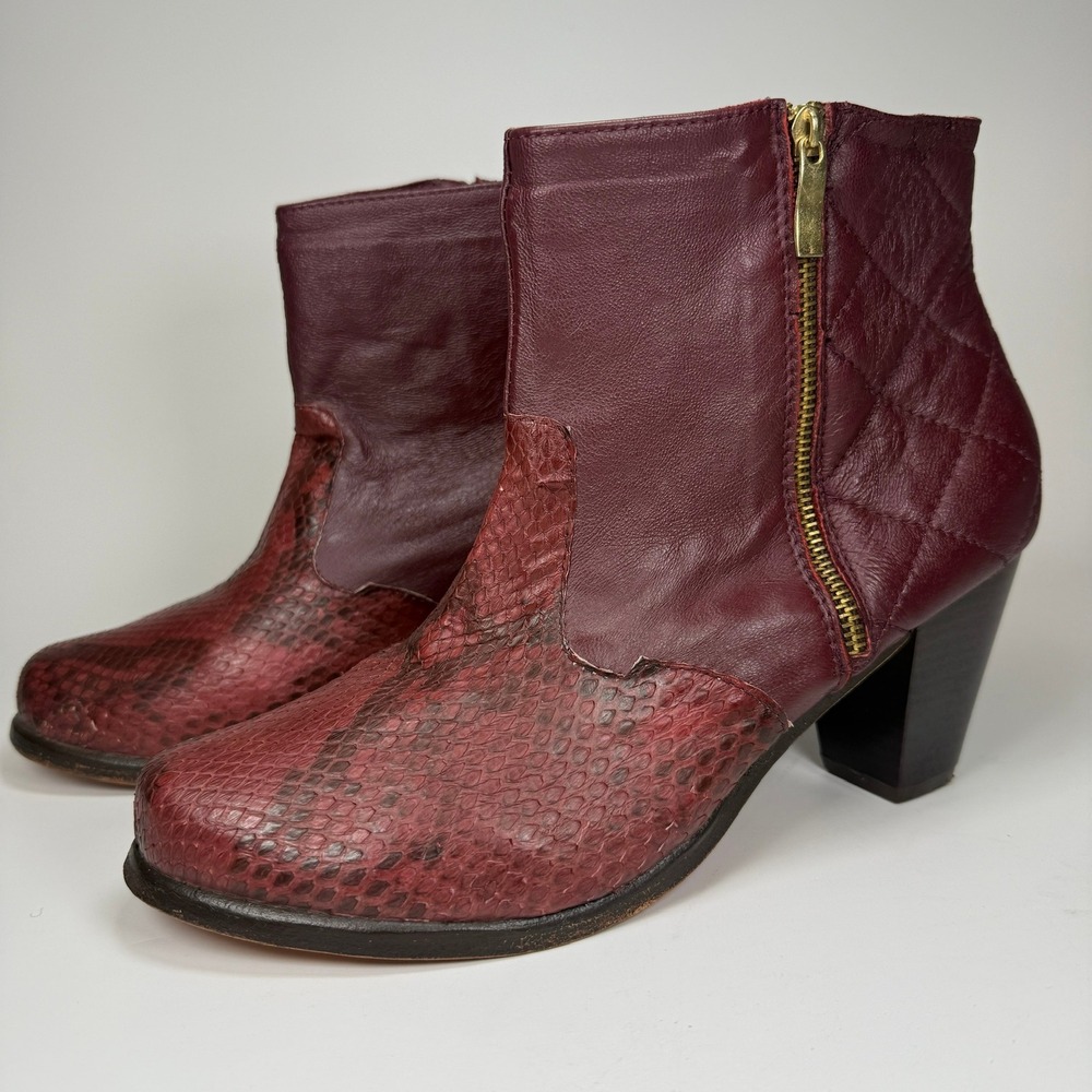 VEARI Genuine Python Snakeskin Ankle Boots Burgundy Red Leather Mexico Sz 10. - Picture 1 of 12